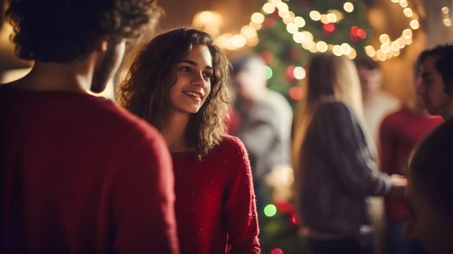 Fiatalok táncolnak a karácsonyi buliban