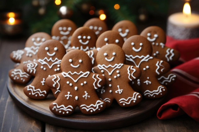 Mézeskalács-figurák egy tányérban.